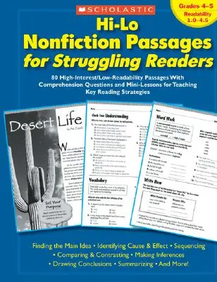 Hi-Lo Nonfiction Passages for Struggling Readers : Grades 4-5 : 80 Passages à fort intérêt/faible lisibilité avec des questions de compréhension et des mini-leçons. - Hi-Lo Nonfiction Passages for Struggling Readers: Grades 4-5: 80 High-Interest/Low-Readability Passages with Comprehension Questions and Mini-Lessons