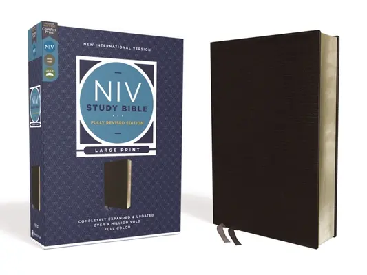 Bible d'étude NIV, édition entièrement révisée, gros caractères, cuir collé, noir, lettres rouges, impression confortable - NIV Study Bible, Fully Revised Edition, Large Print, Bonded Leather, Black, Red Letter, Comfort Print