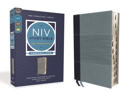 Bible d'étude NIV, édition entièrement révisée, format personnel, Leathersoft, marine/bleu, lettres rouges, indexation au pouce, impression confortable - NIV Study Bible, Fully Revised Edition, Personal Size, Leathersoft, Navy/Blue, Red Letter, Thumb Indexed, Comfort Print