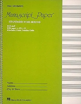 Papier manuscrite standard relié par fil (couverture verte) - Standard Wirebound Manuscript Paper (Green Cover)