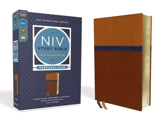 Bible d'étude NIV, édition entièrement révisée, Format personnel, Leathersoft, Marron/Bleu, Red Letter, Comfort Print - NIV Study Bible, Fully Revised Edition, Personal Size, Leathersoft, Brown/Blue, Red Letter, Comfort Print
