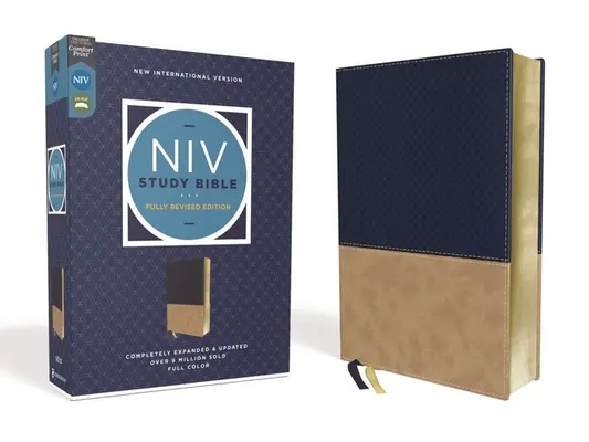 Bible d'étude NIV, édition entièrement révisée, Leathersoft, Navy/Tan, Red Letter, Comfort Print - NIV Study Bible, Fully Revised Edition, Leathersoft, Navy/Tan, Red Letter, Comfort Print