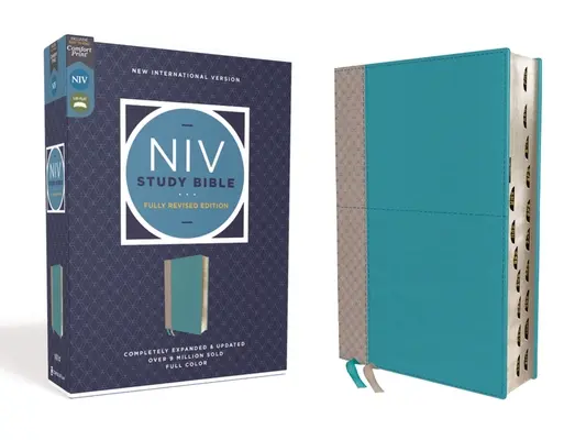 Bible d'étude NIV, édition entièrement révisée, Leathersoft, Teal/Gray, Red Letter, Thumb Indexed, Comfort Print - NIV Study Bible, Fully Revised Edition, Leathersoft, Teal/Gray, Red Letter, Thumb Indexed, Comfort Print