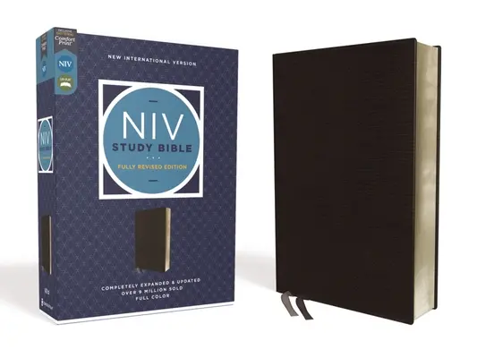 Bible d'étude NIV, édition entièrement révisée, cuir collé, noir, lettres rouges, impression confortable - NIV Study Bible, Fully Revised Edition, Bonded Leather, Black, Red Letter, Comfort Print