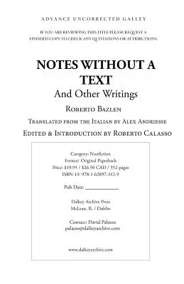 Notes sans texte et autres écrits - Notes Without a Text and Other Writings