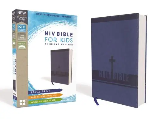 Niv, Bible pour enfants, grands caractères, Leathersoft, bleu, lettres rouges, caractères confortables : Édition Thinline - Niv, Bible for Kids, Large Print, Leathersoft, Blue, Red Letter, Comfort Print: Thinline Edition