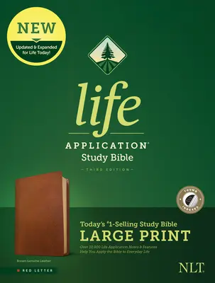 NLT Life Application Study Bible, troisième édition, gros caractères (lettre rouge, cuir véritable, marron, index) - NLT Life Application Study Bible, Third Edition, Large Print (Red Letter, Genuine Leather, Brown, Indexed)