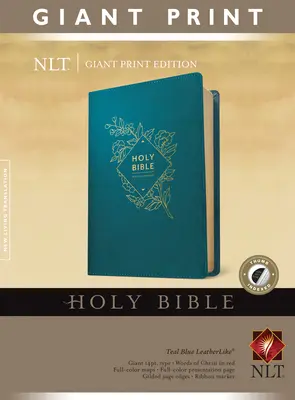 Holy Bible, Giant Print NLT (lettre rouge, cuir véritable, bleu sarcelle, index) - Holy Bible, Giant Print NLT (Red Letter, Leatherlike, Teal Blue, Indexed)