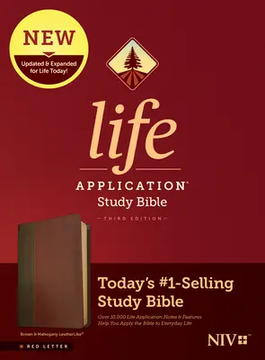 NIV Life Application Study Bible, troisième édition (lettre rouge, cuir véritable, marron/acajou) - NIV Life Application Study Bible, Third Edition (Red Letter, Leatherlike, Brown/Mahogany)