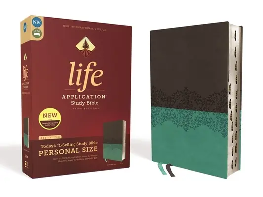 Niv, Bible d'étude Life Application, troisième édition, format personnel, cuir souple, gris/bleu, indexée, édition en lettres rouges - Niv, Life Application Study Bible, Third Edition, Personal Size, Leathersoft, Gray/Teal, Indexed, Red Letter Edition