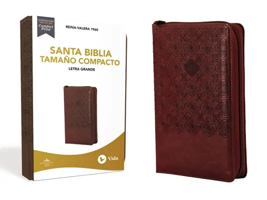 Rvr60 Santa Biblia, Letra Grande, Tamao Compacto, Leathersoft, Caf, Edicin Letra Roja, Con Cierre