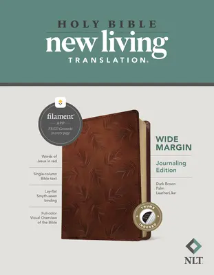 NLT Wide Margin Bible, Filament Enabled Edition (Lettre rouge, simili-cuir, paume marron foncé, indexée) - NLT Wide Margin Bible, Filament Enabled Edition (Red Letter, Leatherlike, Dark Brown Palm, Indexed)