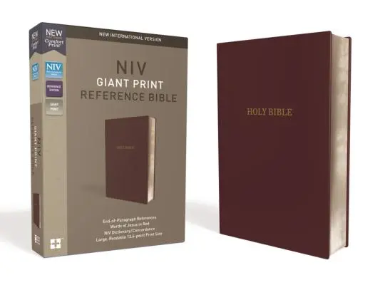 NIV, Bible de référence, impression géante, aspect cuir, bourgogne, édition en lettres rouges, impression confortable - NIV, Reference Bible, Giant Print, Leather-Look, Burgundy, Red Letter Edition, Comfort Print