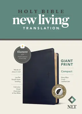 NLT Compact Giant Print Bible, Filament Enabled Edition (lettres rouges, similicuir, croix bleu marine, index) - NLT Compact Giant Print Bible, Filament Enabled Edition (Red Letter, Leatherlike, Navy Blue Cross, Indexed)