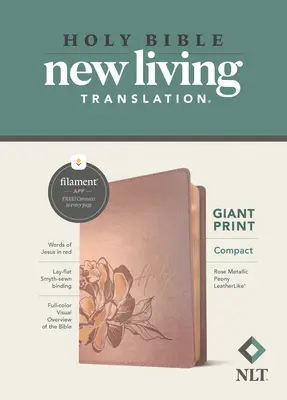 NLT Compact Giant Print Bible, Filament Enabled Edition (Red Letter, Leatherlike, Rose Metallic Peony)