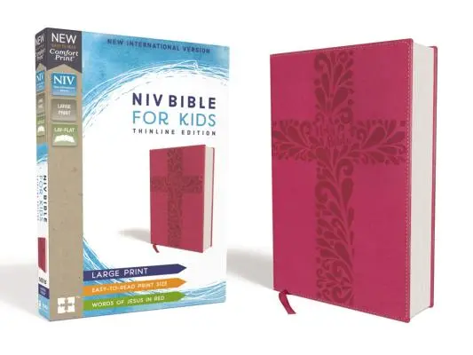 Niv, Bible pour enfants, grands caractères, Leathersoft, rose, lettres rouges, caractères confortables : Édition Thinline - Niv, Bible for Kids, Large Print, Leathersoft, Pink, Red Letter, Comfort Print: Thinline Edition