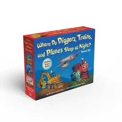 Où les creuseurs, les trains et les avions dorment-ils la nuit ? Coffret de livres de société - Where Do Diggers, Trains, and Planes Sleep at Night? Board Book Boxed Set