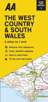 Carte routière de Grande-Bretagne : Pays de l'Ouest et Sud du Pays de Galles - Road Map Britain: The West Country & South Wales