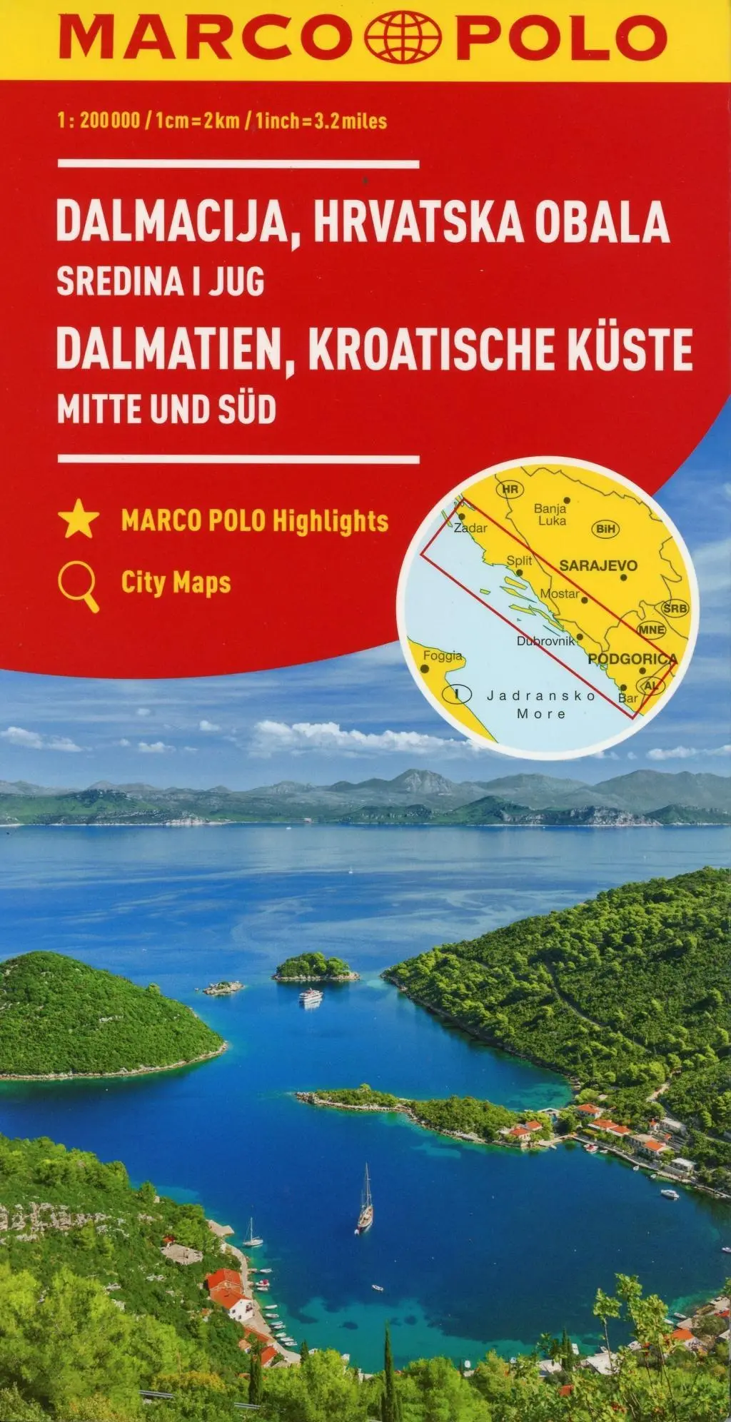 Carte Marco Polo de la côte dalmate de la Croatie - Croatia Dalmatian Coast Marco Polo Map