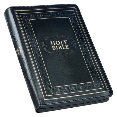 KJV Holy Bible, édition géante en simili-cuir avec index pour le pouce et ruban de marquage, édition en lettres rouges, version du roi Jacques, noire, fermeture à glissière - KJV Holy Bible, Giant Print Full-Size Faux Leather W/Thumb Index & Ribbon Marker, Red Letter Edition, King James Version, Black, Zipper Closure