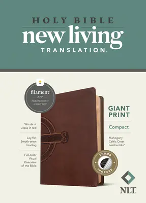 NLT Compact Giant Print Bible, Filament Enabled Edition (lettres rouges, cuir, croix celtique acajou, index) - NLT Compact Giant Print Bible, Filament Enabled Edition (Red Letter, Leatherlike, Mahogany Celtic Cross, Indexed)