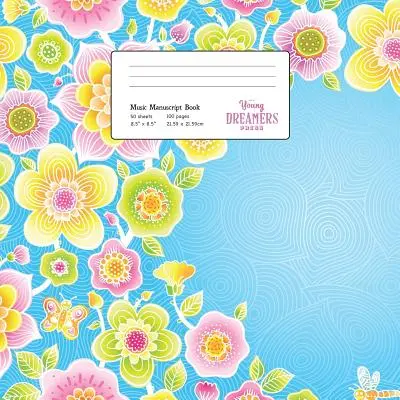 Cahier de musique : Motif floral sur fond bleu, papier à grandes lattes pour enfants - Music Manuscript Book: Floral Pattern on Blue, Large Kids Stave Paper