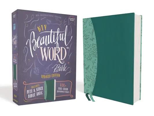 Niv, Beautiful Word Bible, édition mise à jour, onglets bibliques autocollants, cuir souple, sarcelle, lettres rouges, impression confortable : 600+ versets illustrés en couleurs - Niv, Beautiful Word Bible, Updated Edition, Peel/Stick Bible Tabs, Leathersoft, Teal, Red Letter, Comfort Print: 600+ Full-Color Illustrated Verses