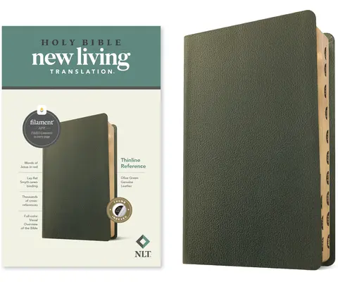 NLT Thinline Reference Bible, Filament Enabled Edition (lettre rouge, cuir véritable, vert olive, indexée) - NLT Thinline Reference Bible, Filament Enabled Edition (Red Letter, Genuine Leather, Olive Green, Indexed)