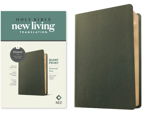NLT Personal Size Giant Print Bible, Filament Enabled Edition (lettre rouge, cuir véritable, vert olive) - NLT Personal Size Giant Print Bible, Filament Enabled Edition (Red Letter, Genuine Leather, Olive Green)