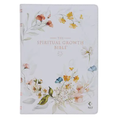 Bible de croissance spirituelle, Bible d'étude, NLT - New Living Translation Holy Bible, simili-cuir, fleurs blanches imprimées - The Spiritual Growth Bible, Study Bible, NLT - New Living Translation Holy Bible, Faux Leather, White Printed Floral