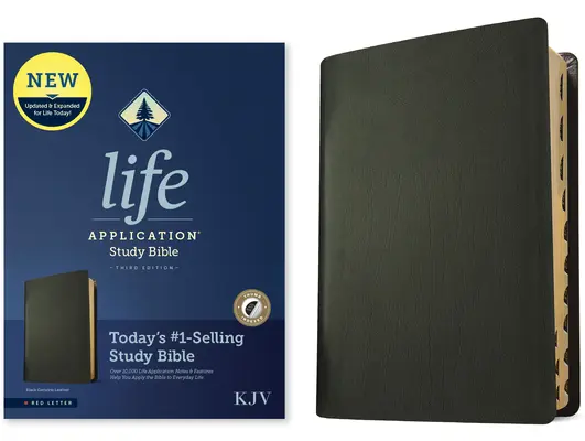 KJV Life Application Study Bible, troisième édition (lettre rouge, cuir véritable, noir, index) - KJV Life Application Study Bible, Third Edition (Red Letter, Genuine Leather, Black, Indexed)