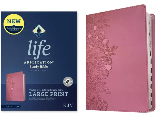 KJV Life Application Study Bible, troisième édition, gros caractères (lettre rouge, similicuir, rose pivoine, index) - KJV Life Application Study Bible, Third Edition, Large Print (Red Letter, Leatherlike, Peony Pink, Indexed)