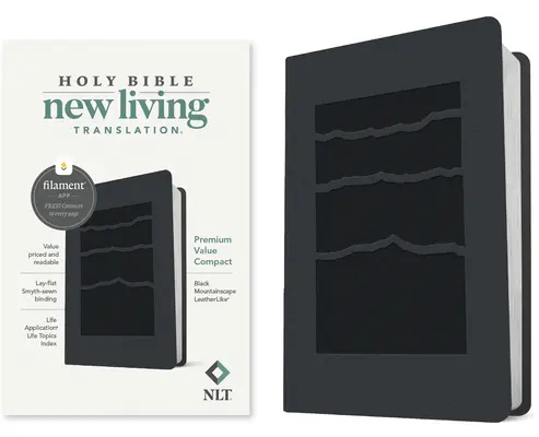 Bible compacte NLT Premium Value, édition avec filament (cuir véritable, Black Mountainscape) - NLT Premium Value Compact Bible, Filament-Enabled Edition (Leatherlike, Black Mountainscape)