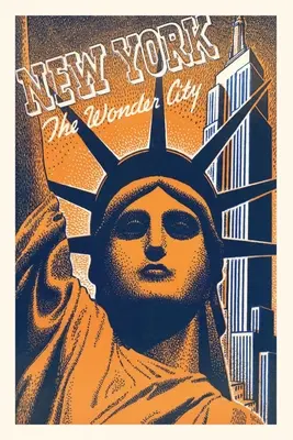 Journal d'époque Graphique orange et bleu de la tête de la Statue de la Liberté - Vintage Journal Orange and Blue Graphic of Statue of Liberty Head