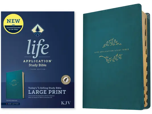 KJV Life Application Study Bible, troisième édition, gros caractères (cuir véritable, bleu sarcelle, index, lettres rouges) - KJV Life Application Study Bible, Third Edition, Large Print (Leatherlike, Teal Blue, Indexed, Red Letter)