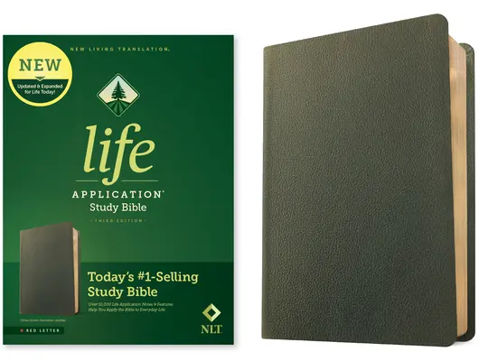 NLT Life Application Study Bible, troisième édition (cuir véritable, vert olive, lettre rouge) - NLT Life Application Study Bible, Third Edition (Genuine Leather, Olive Green, Red Letter)