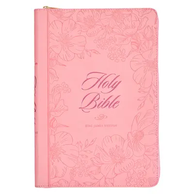 KJV Holy Bible, Thinline Large Print Faux Leather Red Letter Edition - Thumb Index & Ribbon Marker, King James Version, Pink, Zipper Closure