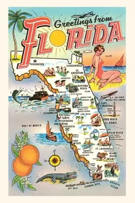 Journal d'époque Carte de vœux de Floride - Vintage Journal Greetings from Florida Map