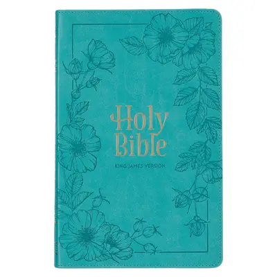 KJV Holy Bible, Standard Size Faux Leather Red Letter Edition - Thumb Index & Ribbon Marker, King James Version, Teal Floral Zipper Closure