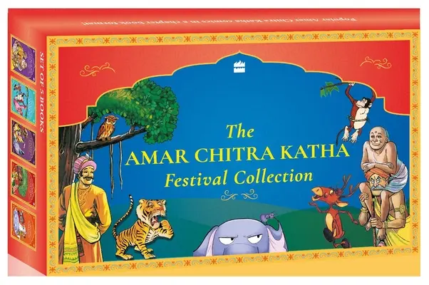 Collection du festival Amar Chitra Katha - Boîte en fer-blanc contenant 5 livres - Amar Chitra Katha Festival Collection - Tin box containing 5 books