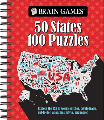 Jeux cérébraux - 50 États 100 Puzzles : Explorez les Etats-Unis à travers des mots cachés, des cryptogrammes, des points, des anagrammes, des devinettes et bien plus encore ! - Brain Games - 50 States 100 Puzzles: Explore the USA in Word Searches, Cryptograms, Dot-To-Dots, Anagrams, Trivia, and More!