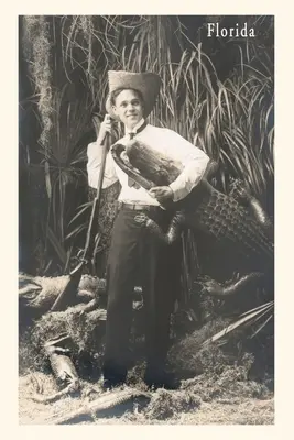 Journal d'époque Photo d'un homme avec un alligator, Floride - Vintage Journal Photo of Man with Gator, Florida