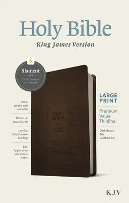 KJV Large Print Premium Value Thinline Bible, Filament Enabled Edition (Lettre rouge, similicuir, carreaux brun foncé) - KJV Large Print Premium Value Thinline Bible, Filament Enabled Edition (Red Letter, Leatherlike, Dark Brown Tile)
