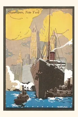 Journal d'époque Affiche d'un paquebot, gratte-ciel, New York City - Vintage Journal Poster of Ocean Liner, Skyscrapers, New York City