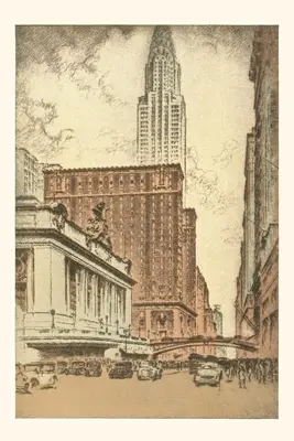 Journal d'époque Illustration de la gare Grand Central et du Chrysler Building - Vintage Journal Grand Central Station and Chrysler Building Illustration