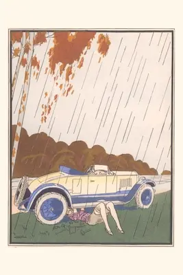 Journal d'époque Femme réparant une voiture sous la pluie - Vintage Journal Woman Fixing Car in the Rain