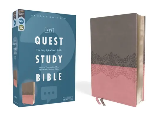 Niv, Quest Study Bible, Leathersoft, Gray/Pink, Comfort Print : La seule Bible d'étude avec questions et réponses - Niv, Quest Study Bible, Leathersoft, Gray/Pink, Comfort Print: The Only Q and A Study Bible